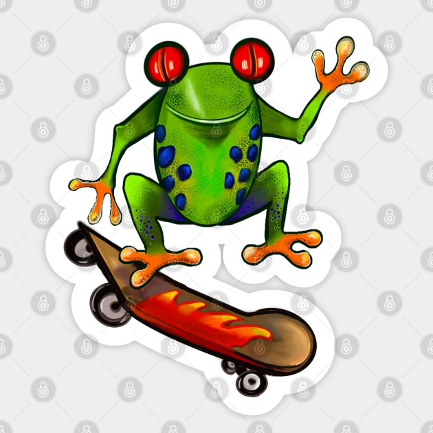 Cute Funny Frog Red eyed tree Frog on a skateboard Froggy toad toads Skating Frogs for Frog lovers Sticker by Artonmytee